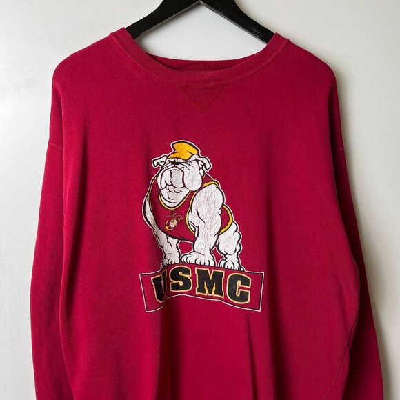 Vintage 90s Big Cotton Gear for Sports Red USMC Bulldog Sweatshirt Crewneck - Picture 10 of 13